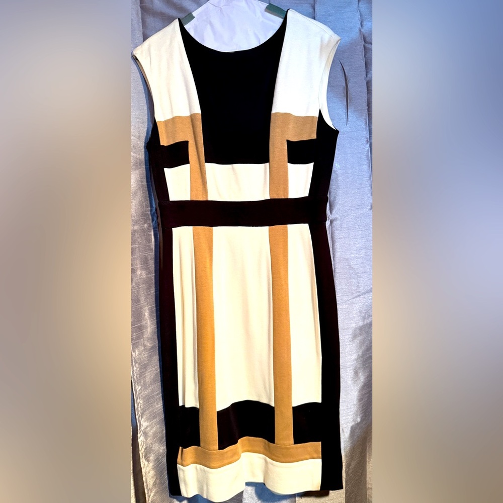 Maggy London Black, White, and Tan Midi Dress